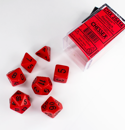 Opaque – Polyhedral Red w/black 7-Die Set forside