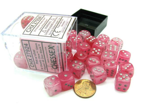 Ghostly Glow™ 12mm d6 Pink w/silver Dice