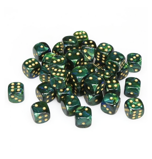 Scarab™ - 12mm d6 Jade w/gold Dice Block indhold