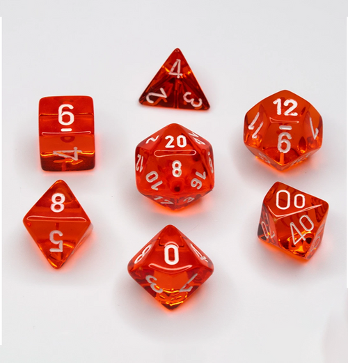 Translucent™ – Polyhedral Orange w/white 7-Die Set indhold