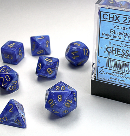 Vortex™ – Polyhedral Blue w/gold 7-Die Set