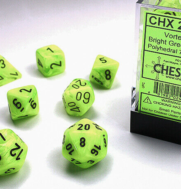 Vortex – Polyhedral Bright Green w/black 7-Die Set forside