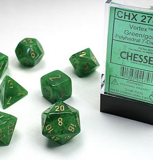 Vortex™ – Polyhedral Green w/gold 7-Die Set